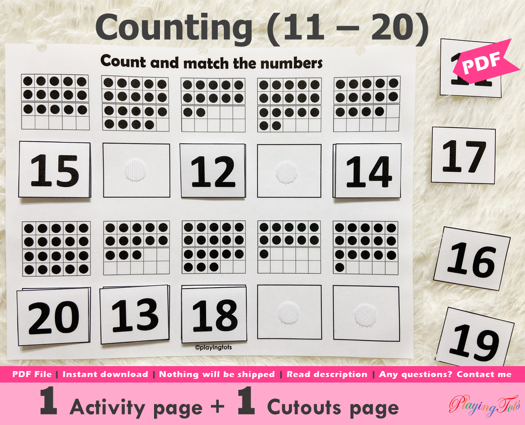 Ten Frames Number Matching Activity, Numbers 11 to 20