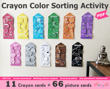Load image into Gallery viewer, Crayons Colors Sorting Activity, Sort the pictures by color
