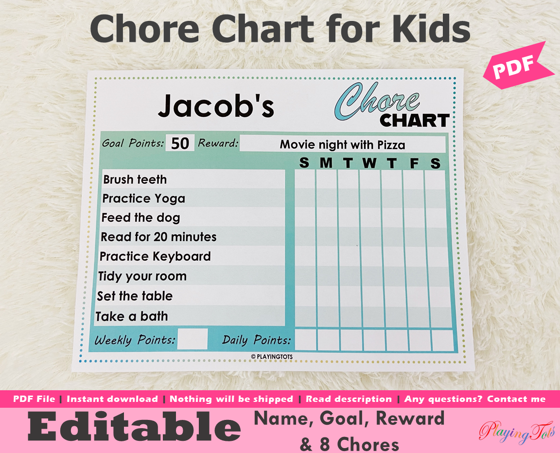 Editable Chore Chart, Kids Chore Chart, Daily Routine Tracking Chart, Daily Tasks for Kids