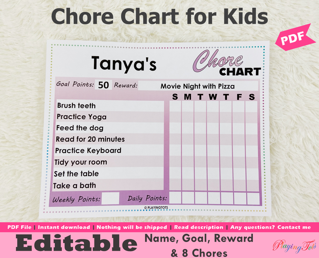 Editable Kids Chore Chart