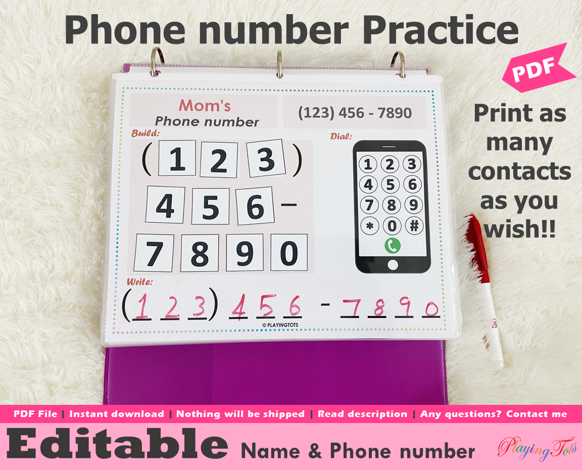 Editable Phone Number Practice Activity, Learn Emergency Contact Numbe ...