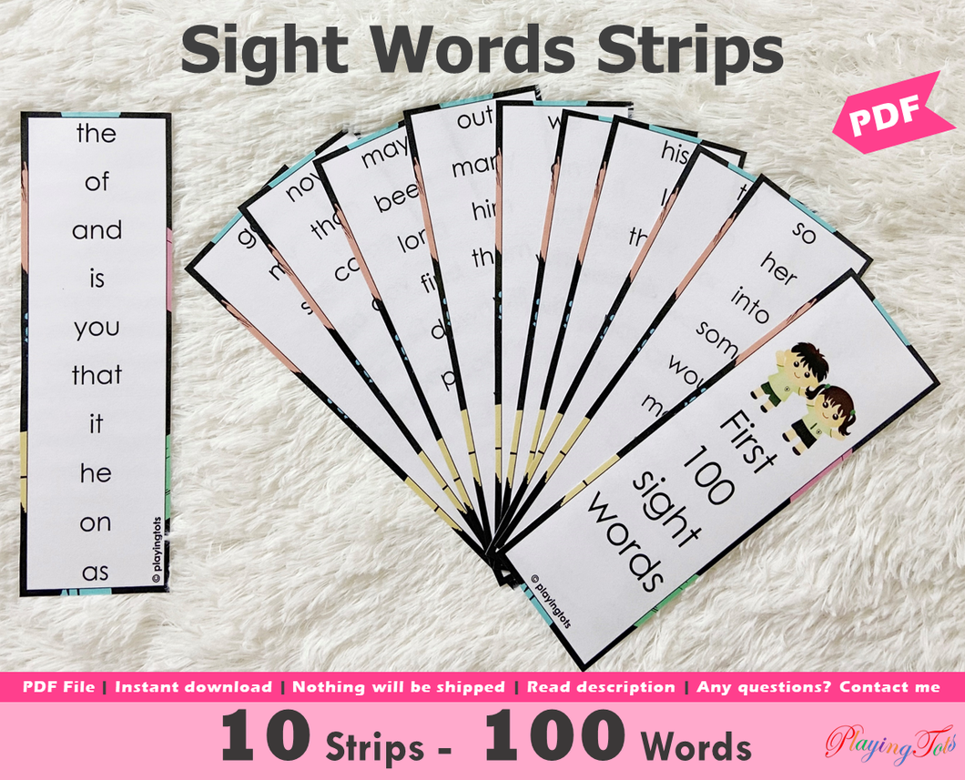 First 100 Sight Words Strips