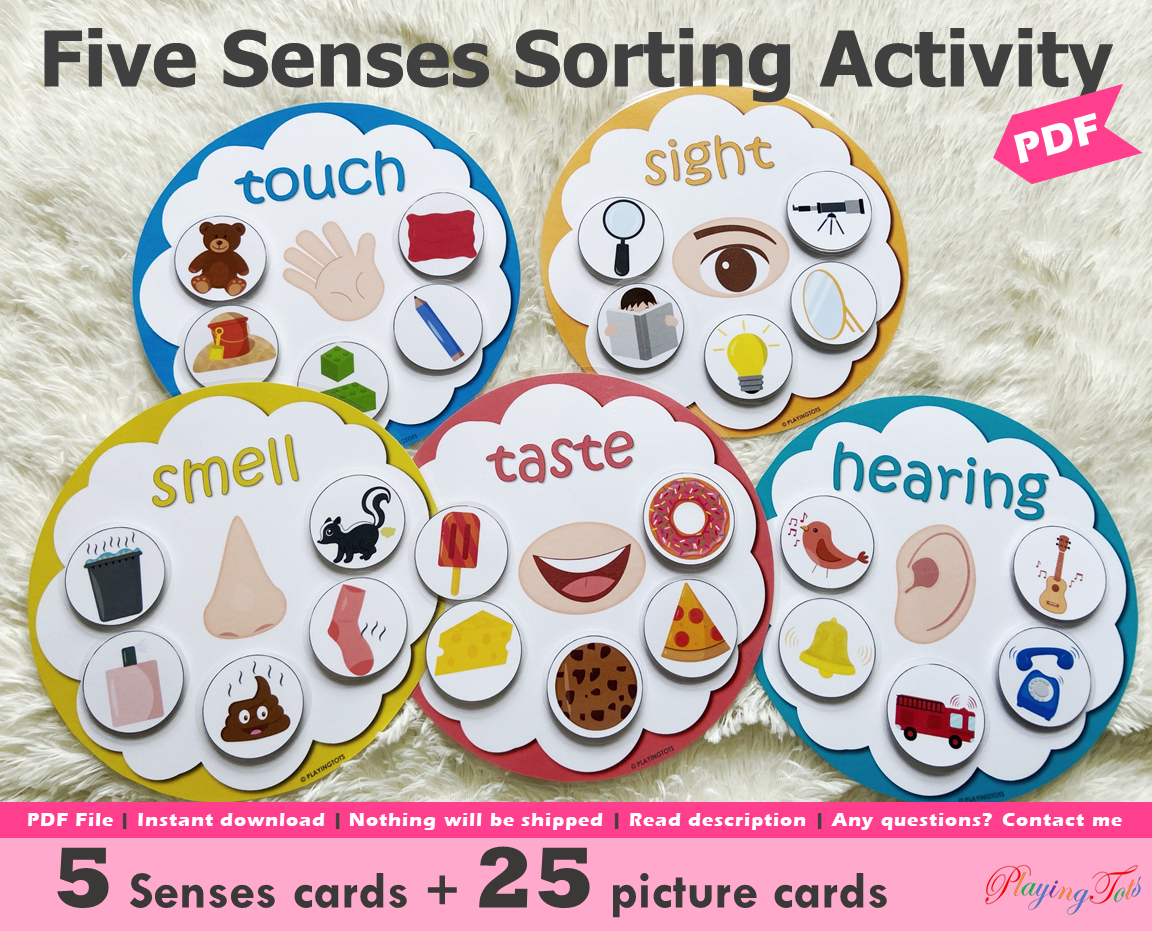 Five Senses Sorting Activity – Playingtots for Free Printable 5 Senses Gift Printables