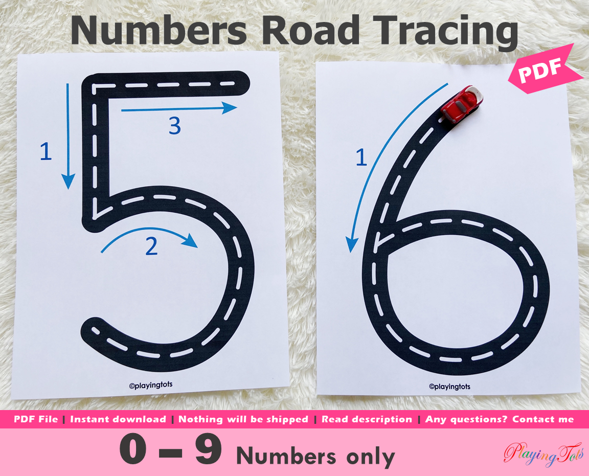 Numbers 0 to 9 Tracing Road Mats – Playingtots