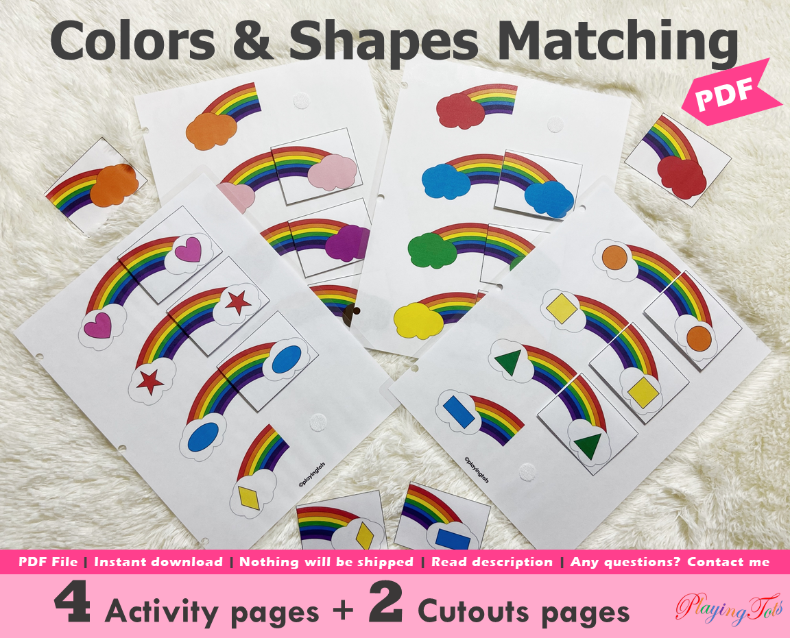 Colors and Shapes Matching Activity, Toddler Busy Book, Learning Binder, Quiet Book