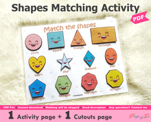 Load image into Gallery viewer, Shapes Matching Activity, Learn 2D Shapes, Preschool Learning, Shadow Match
