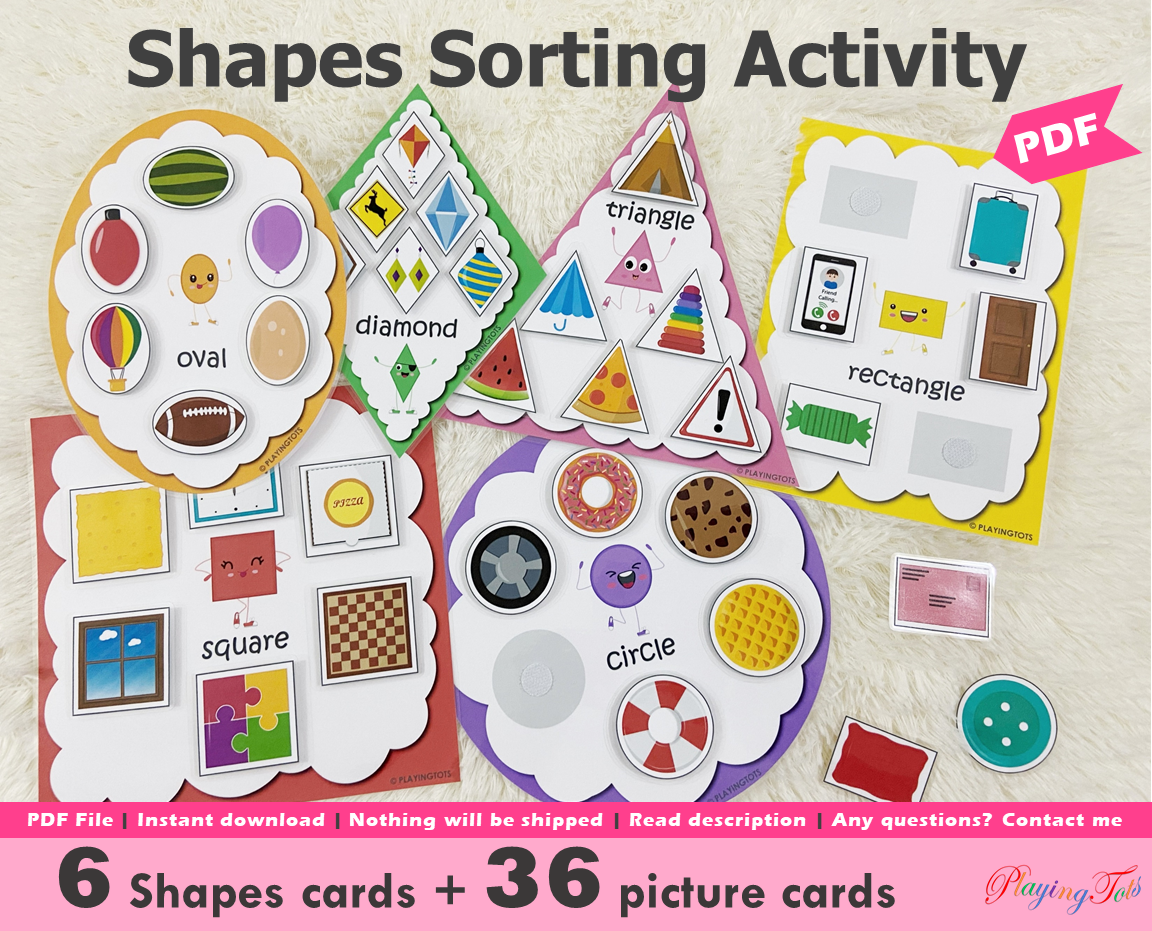 Shapes Pictures Sorting Activity, Sort by Shape, Shapes Matching game