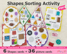 Load image into Gallery viewer, Shapes Pictures Sorting Activity, Sort by Shape, Shapes Matching game

