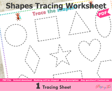 Load image into Gallery viewer, 2D Shapes Tracing Worksheet, Pre-Writing Tracing Shapes
