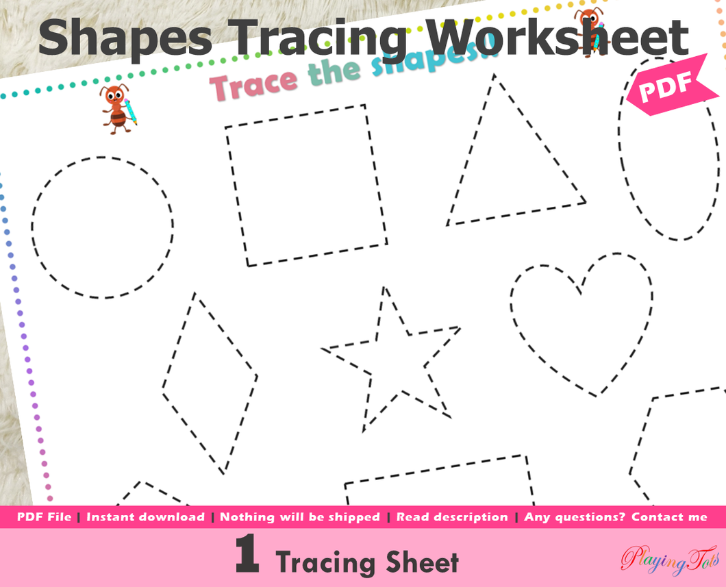 2D Shapes Tracing Worksheet, Pre-Writing Tracing Shapes