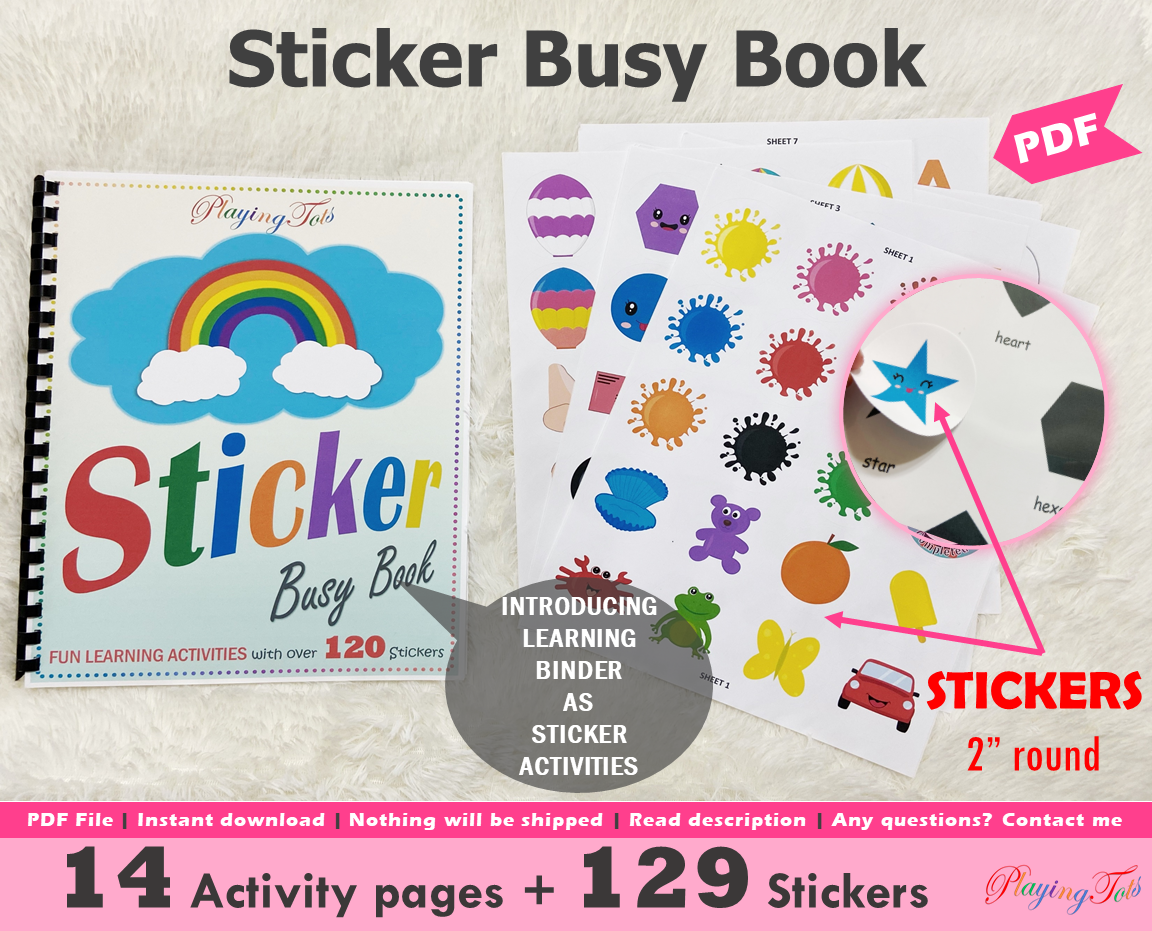 Sticker Busy Book, Learning Sticker Activity Book for Toddlers, Toddler Travel Activity Book