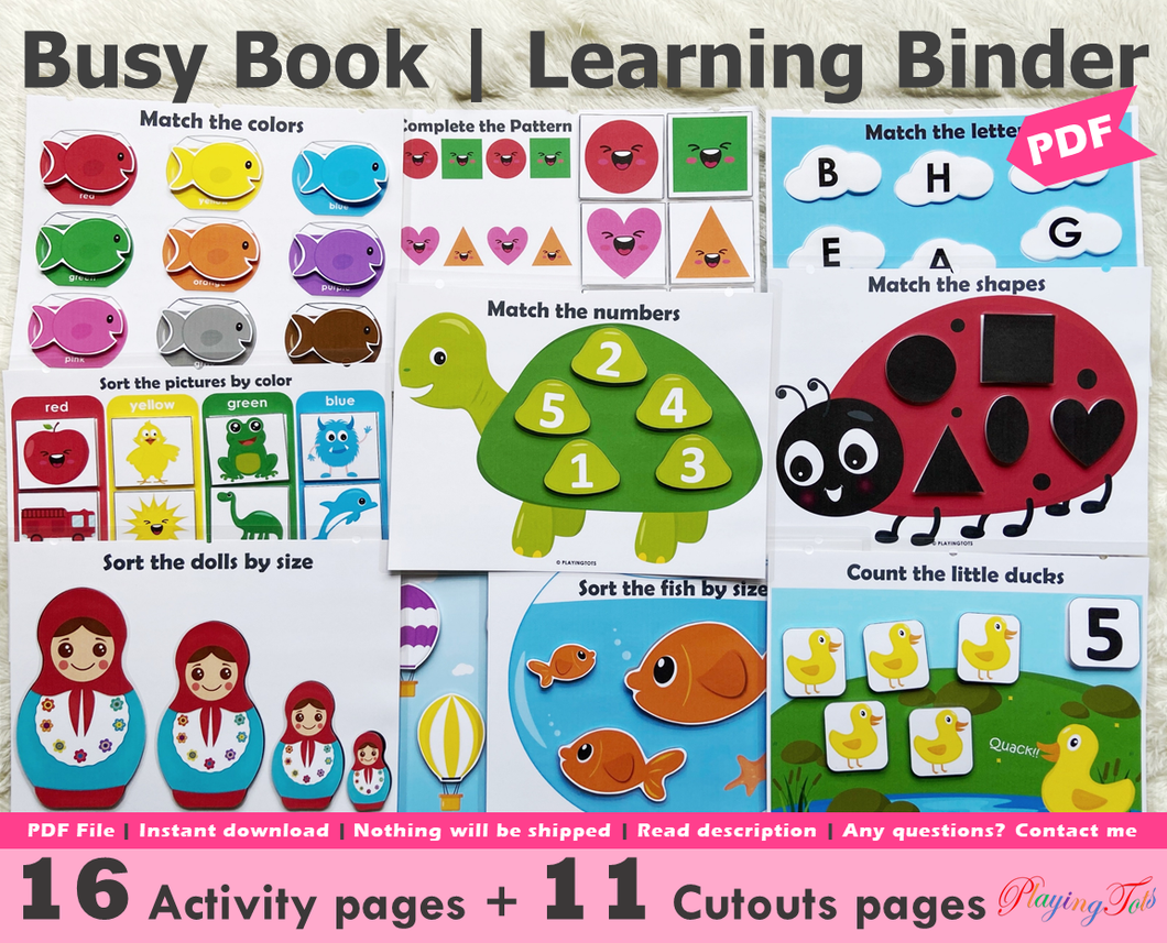 Toddler Busy Book, First Learning Binder, Quiet Book