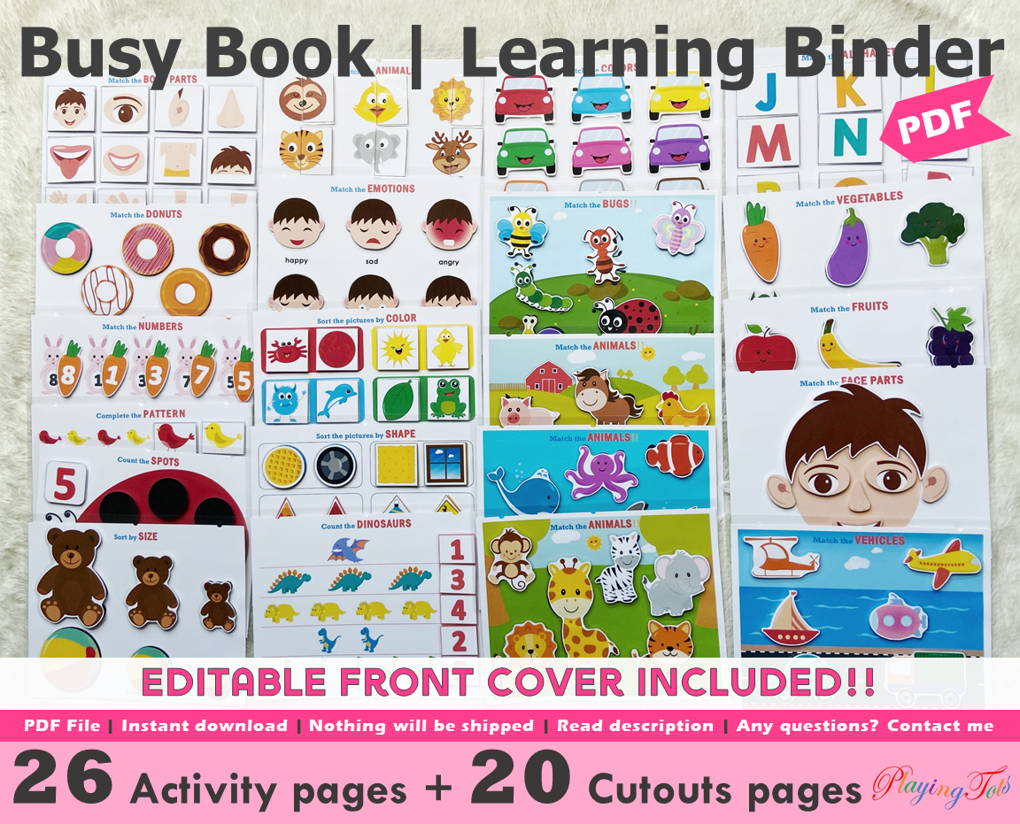 Toddler's First Busy Book Printable , Learning Binder Pdf, Quiet Book – Playingtots for Free Printable Busy Book Pdf