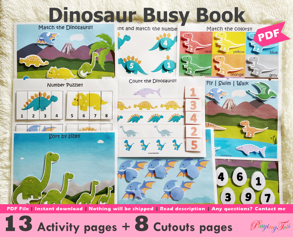 Dinosaur Toddler Busy Book, Learning Binder, Quiet Book