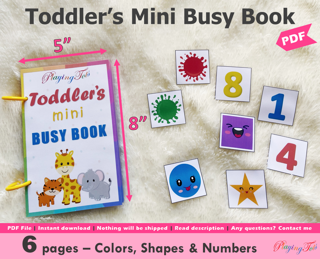 Toddler Mini Busy Book, Travel Size Activity Book, Matching First Busy Book for Babies