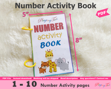 Load image into Gallery viewer, Number Activity Book, Toddler Workbook, Number Tracing Worksheets, Montessori Math, Preschool, PreK Math
