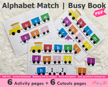 Load image into Gallery viewer, Alphabet Matching Activity, Uppercase to Lowercase Match, Toddler Busy Book, Learning Binder, Quiet Book

