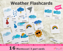 Load image into Gallery viewer, Weather Flashcards, Montessori 3 Part Cards, Montessori Flash cards
